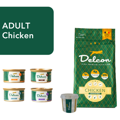 Proefpakket Delcon Adult Chicken (€12,95 bij checkout) - CODE: TestCatAdultChickenOneTime